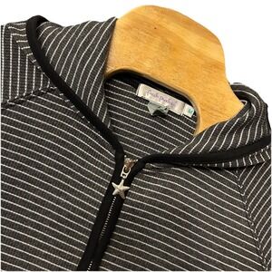 Fresh Produce Sweatshirt Women Medium Black White Full Zip Textured Hoodie Casua